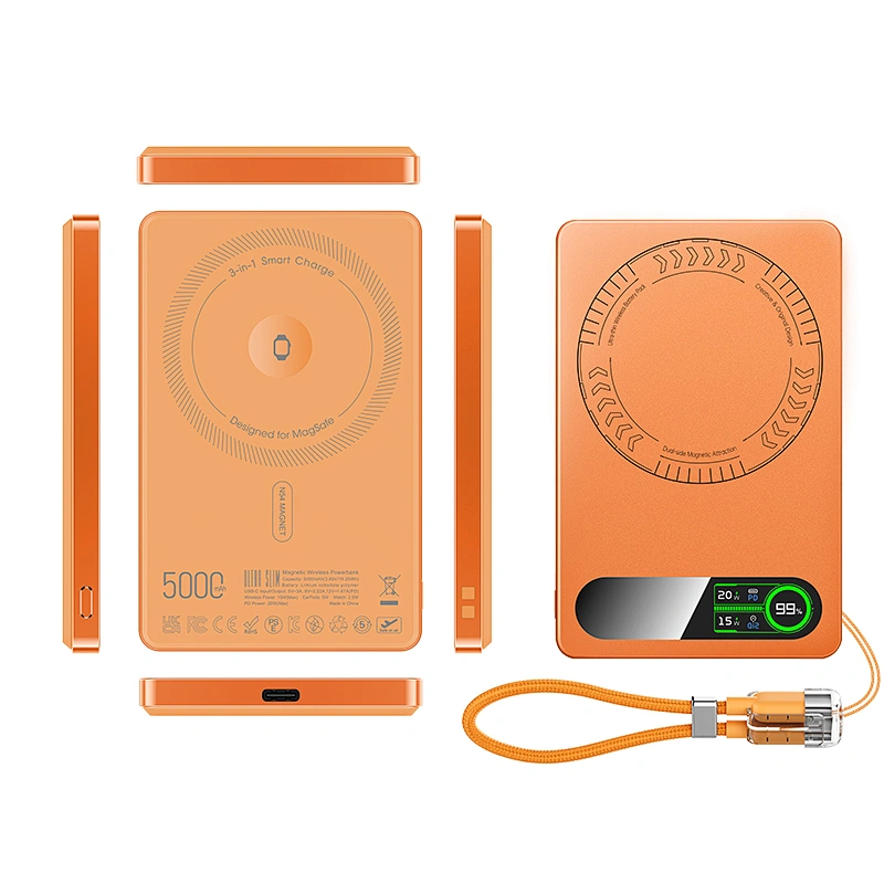 3-in-1 Intelligent TFT Display Ultra Slim Magnetic Wireless Power bank 5000mAh