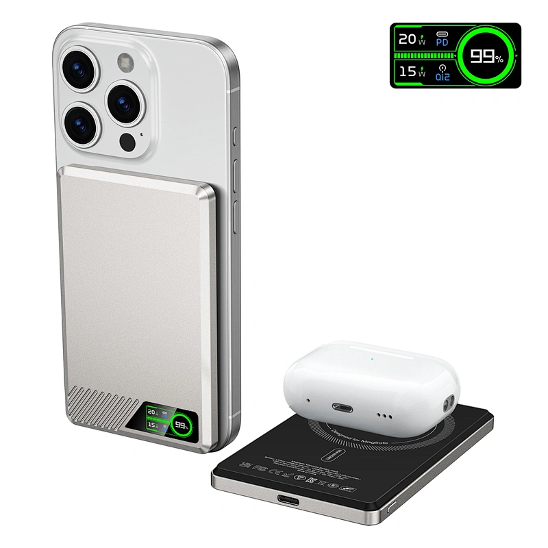 3-in-1인텔리전트 TFT  디스플레이 울트라 슬림 자기 무선 배터리 팩 5000mAh