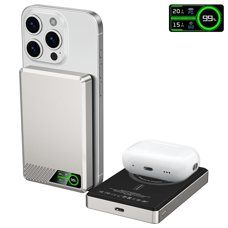 3-in-1 Intelligent TFT Display Ultra Slim Magnetic Wireless Power Bank 10000mAh
