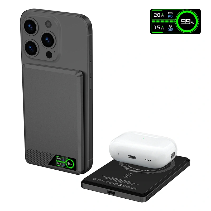 3-in-1인텔리전트 TFT  디스플레이 울트라 슬림 자기 무선 배터리 팩 5000mAh