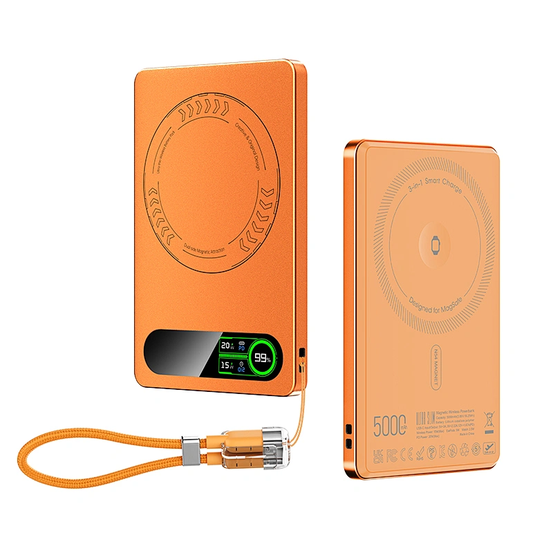 3-in-1 Intelligent TFT Display Ultra Slim Magnetic Wireless Power bank 5000mAh