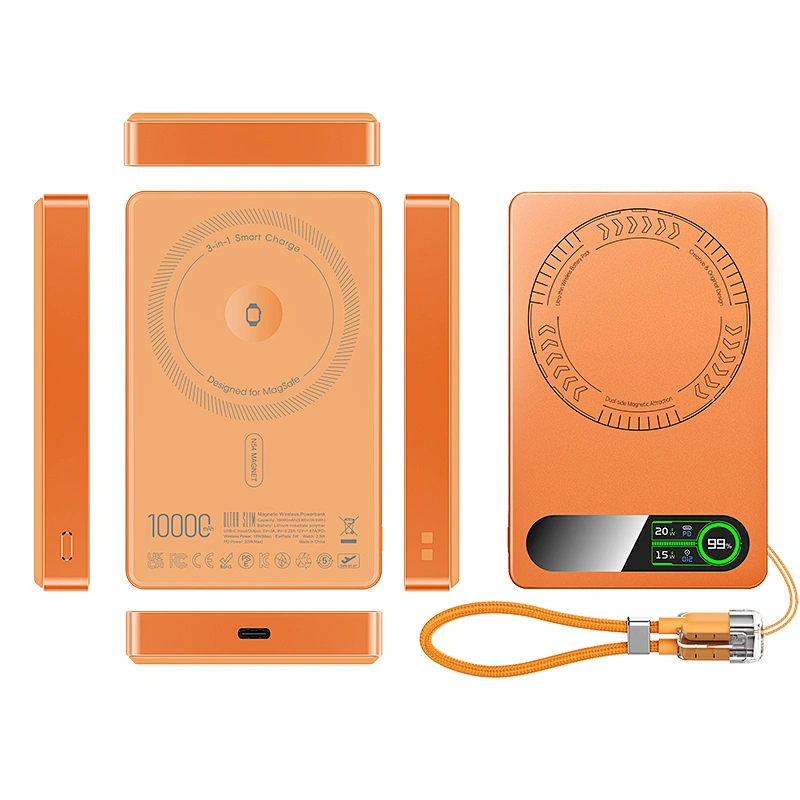 3-in-1 Intelligent TFT 디스플레이 울트라 슬림 자기 무선 배터리 팩 10000mAh