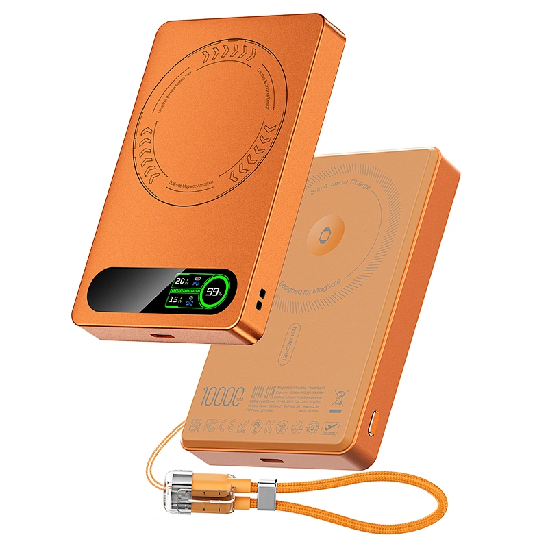 3-in-1 Intelligent TFT 디스플레이 울트라 슬림 자기 무선 배터리 팩 10000mAh