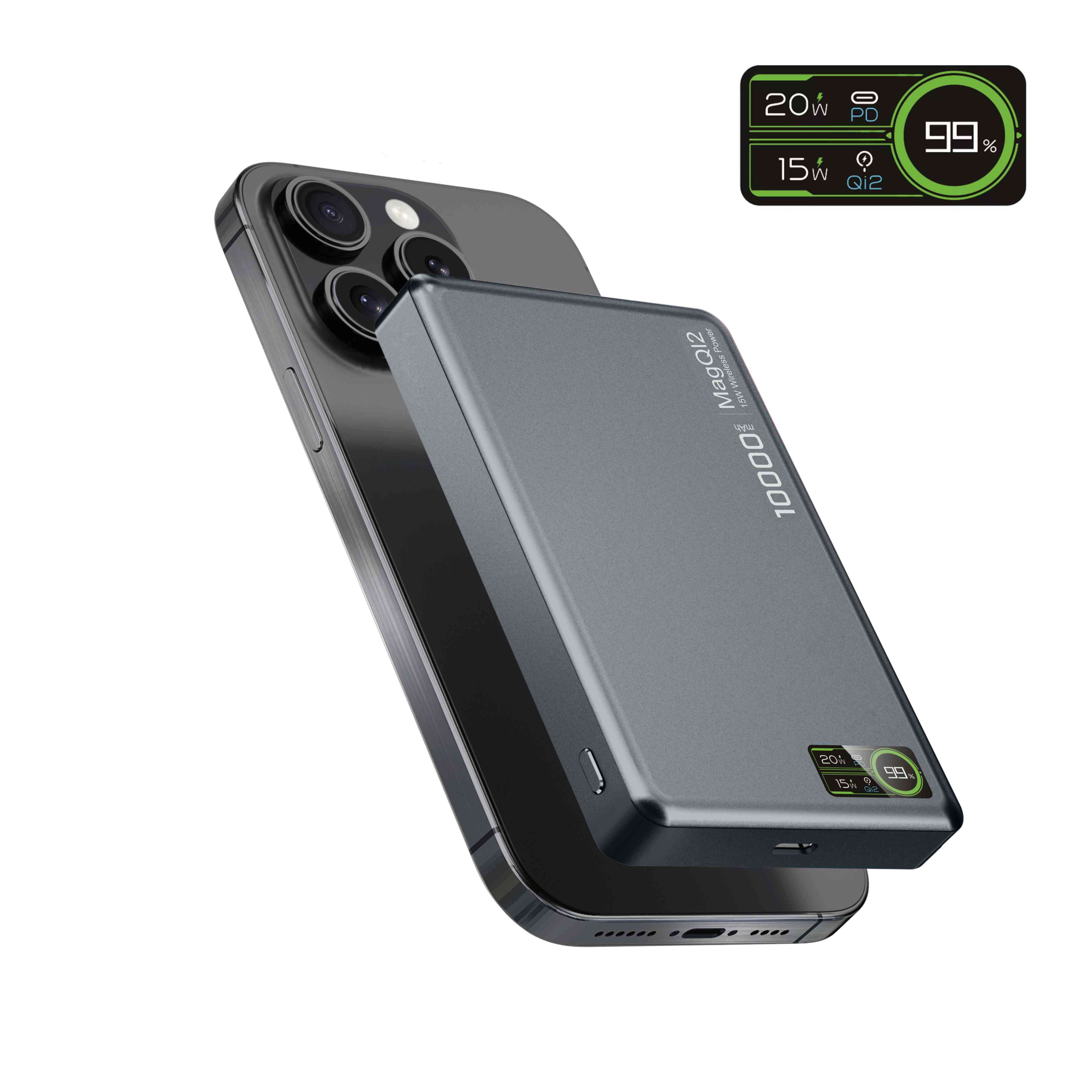 3-in-1 Intelligent TFT 디스플레이 울트라 슬림 자기 무선 배터리 팩 10000mAh