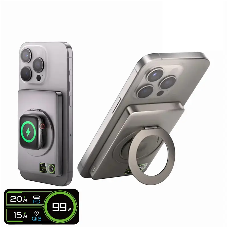 Multifunctional Intelligent Magnetic Wireless Power bank  with Finger Ring‚ 10000mAh+PD20W+MagSafe 15W+iWatch 5W