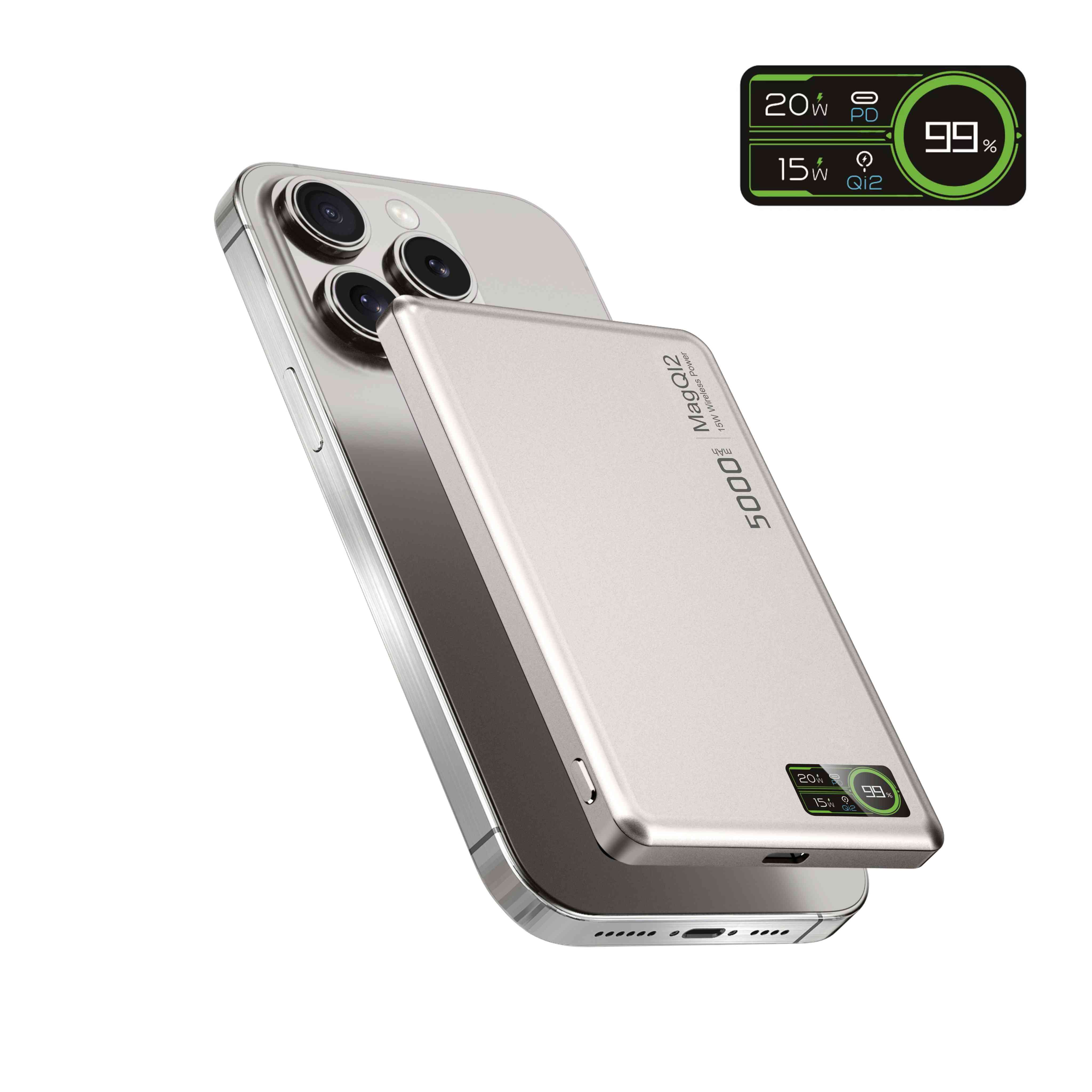 3-in-1 Intelligent TFT Display  Ultra Slim Magnetic Wireless Power bank  5000mAh
