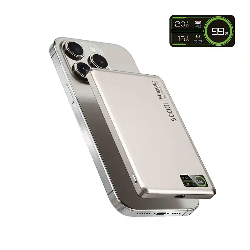 3-in-1 Intelligent TFT Display  Ultra Slim Magnetic Wireless Power bank  5000mAh