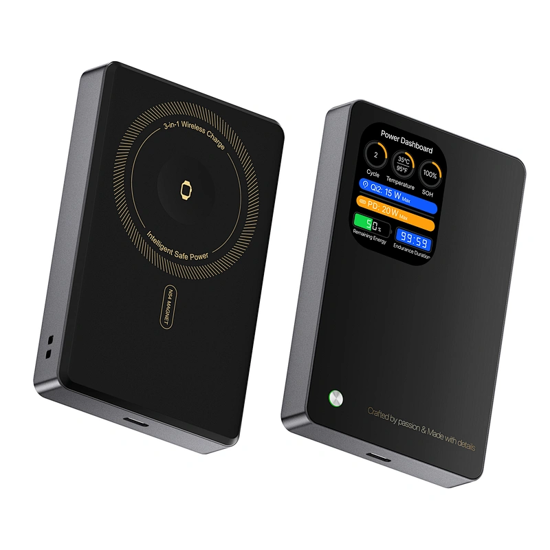 3-in-1 지능형 TFT 디스플레이 울트라 슬림 자기 무선 파워 뱅크 10000mAh