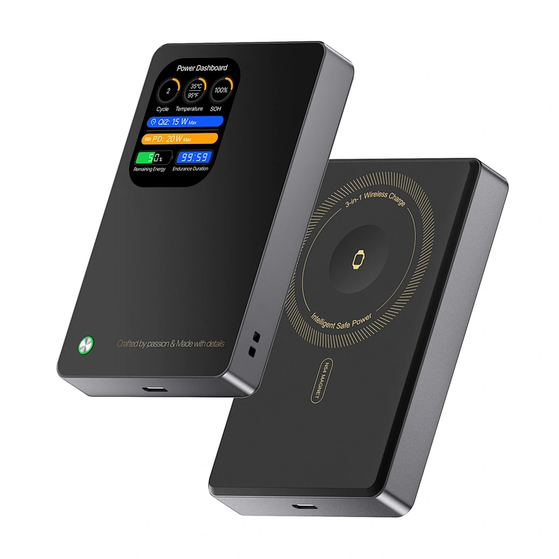 3-in-1 지능형 TFT 디스플레이 울트라 슬림 자기 무선 파워 뱅크 10000mAh