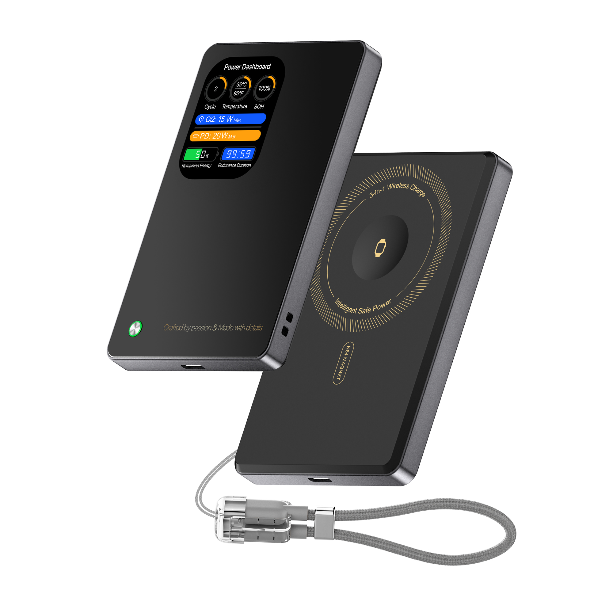 3-in-1 Intelligent TFT Display Ultra Slim Magnetic Wireless Power Bank 5000mAh