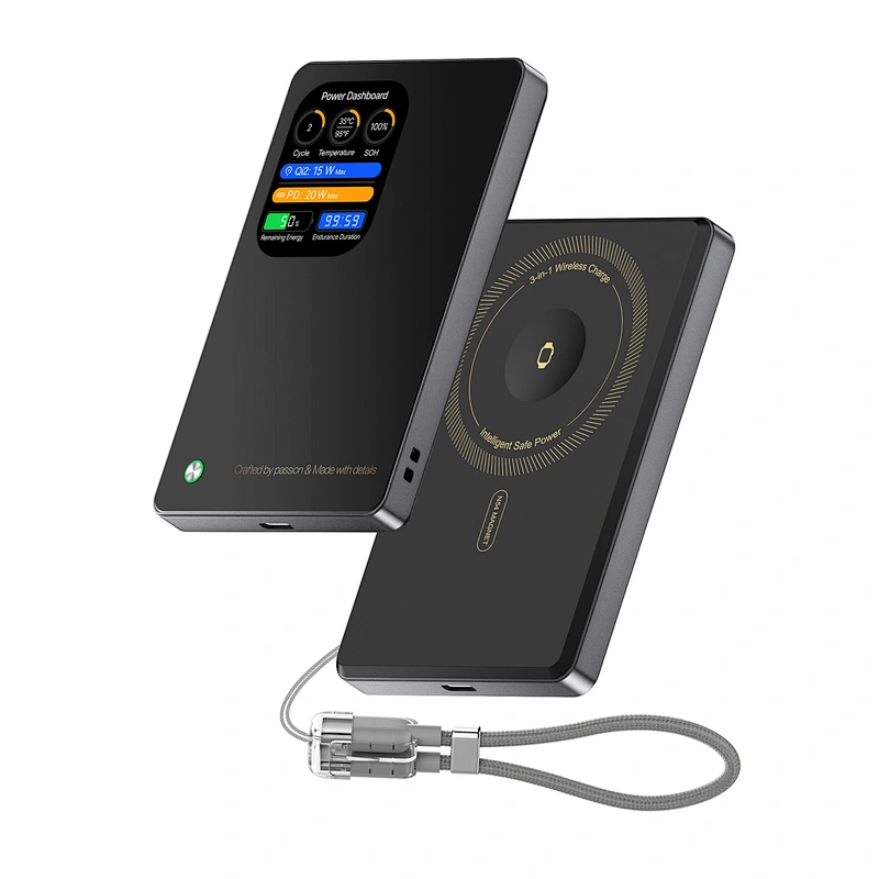 3-in-1 Intelligent TFT Display Ultra Slim Magnetic Wireless Power Bank 5000mAh