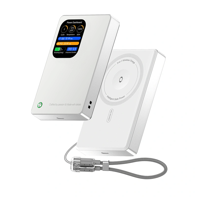 3-in-1 지능형 TFT 디스플레이 울트라 슬림 자기 무선 파워 뱅크 10000mAh