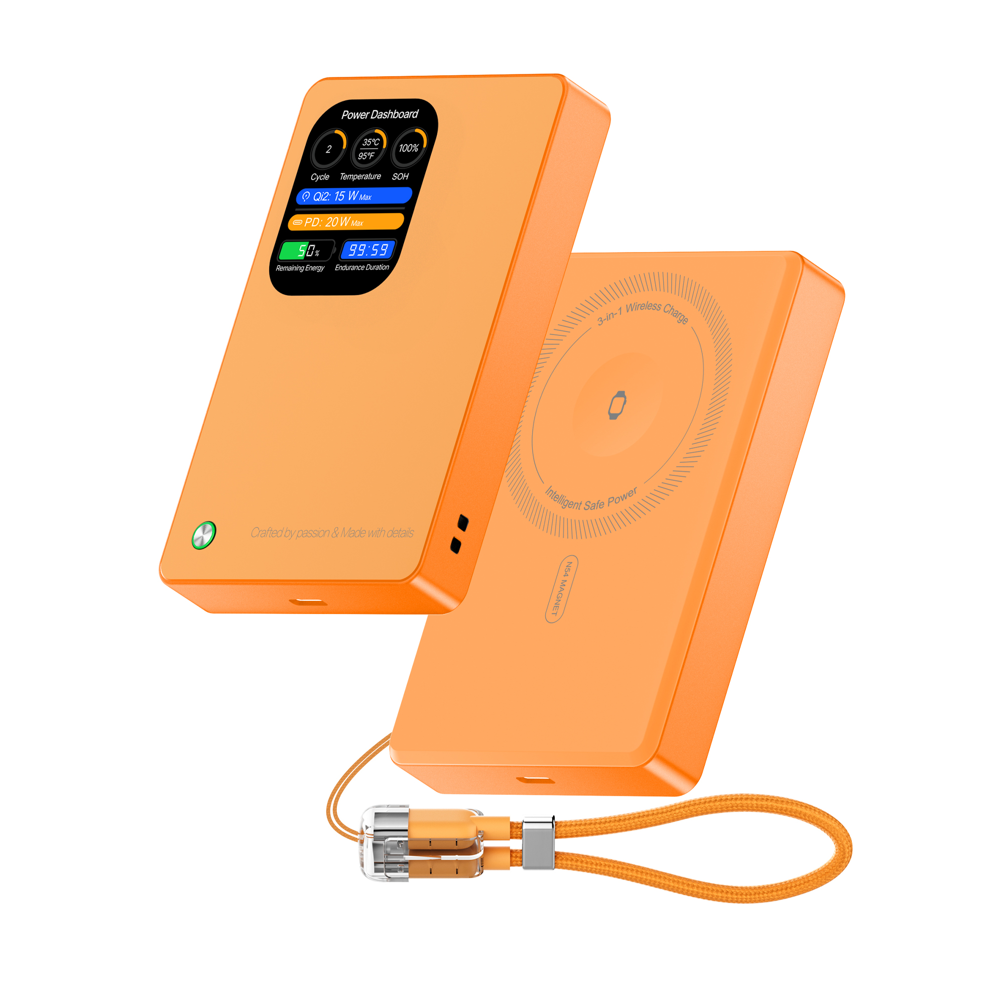 3-in-1 지능형 TFT 디스플레이 울트라 슬림 자기 무선 파워 뱅크 10000mAh
