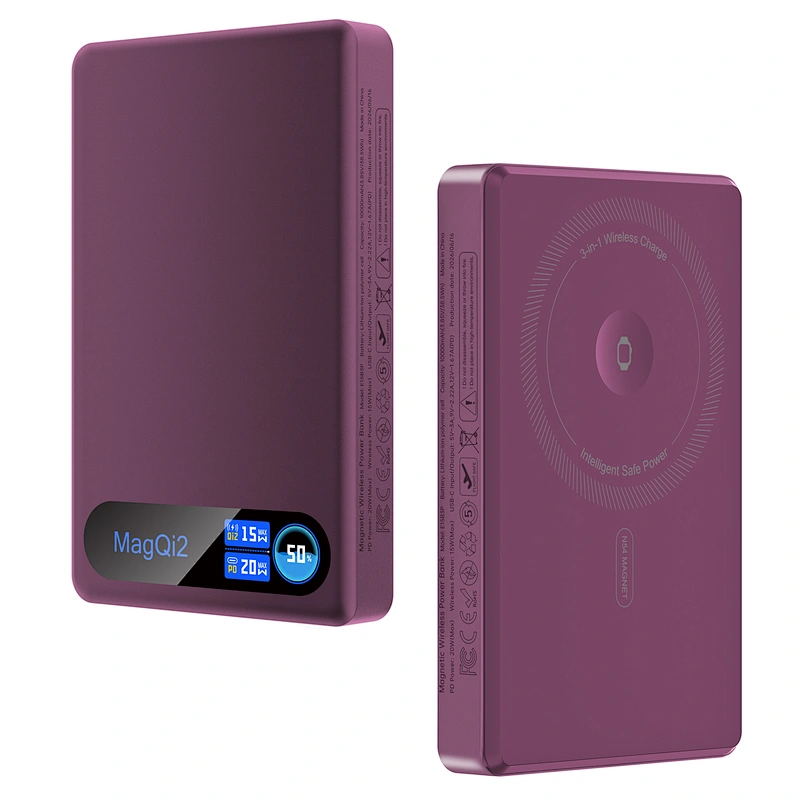 3-in-1 지능형 TFT 디스플레이, 초슬림 마그네틱 무선 충전기 10000mAh, 아이폰/에어팟/iWatch용