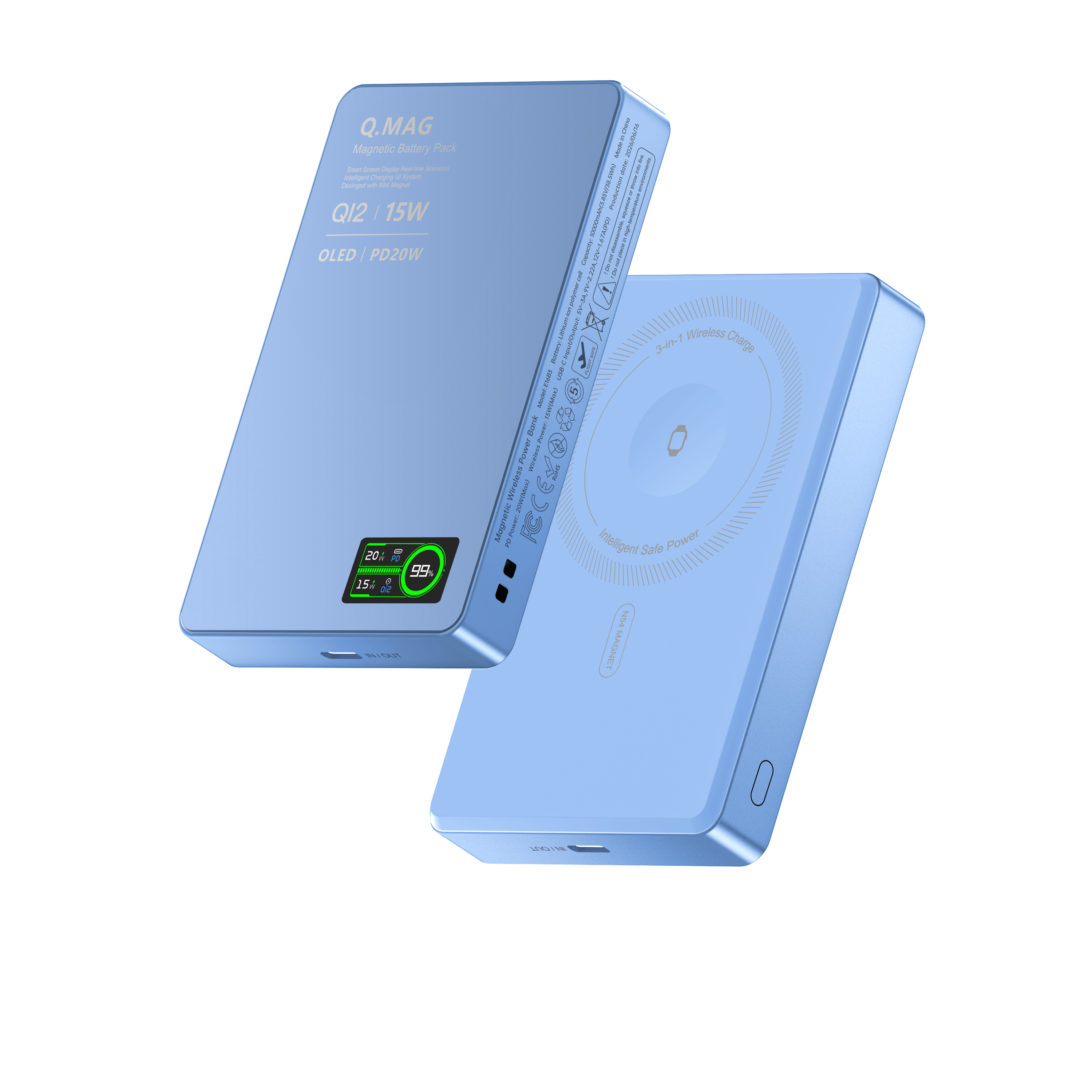 3-in-1 Intelligent TFT  디스플레이 울트라 슬림 자기 무선 배터리 팩 10000mAh