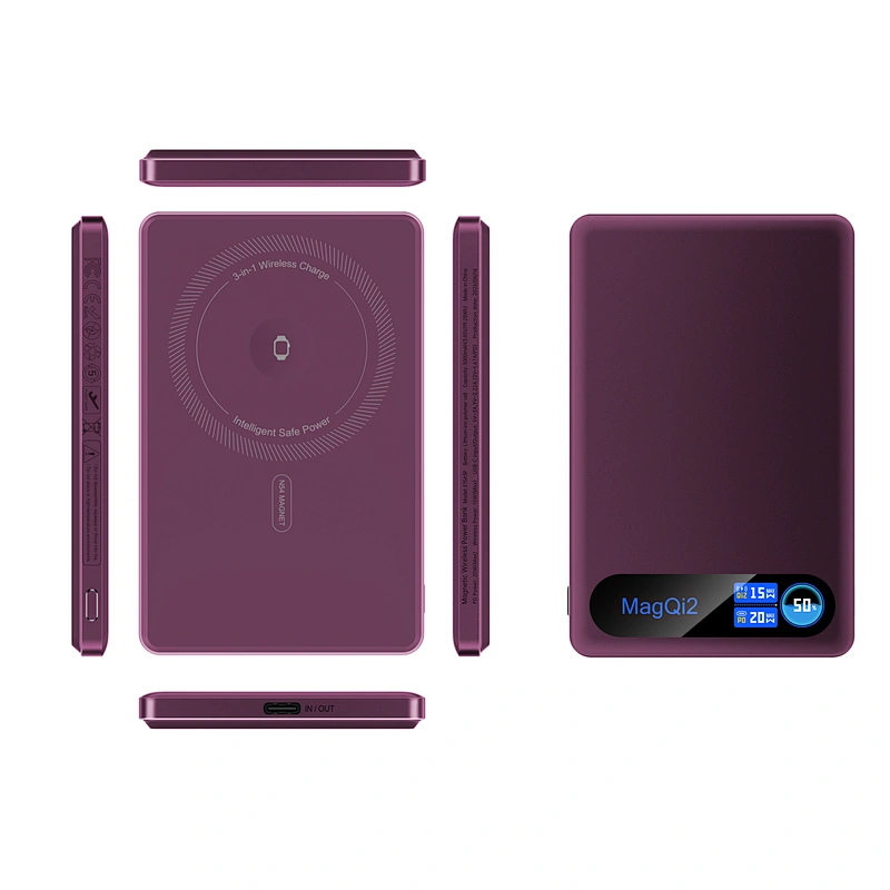 3-in-1 지능형 TFT 디스플레이 초슬림 자석식 무선 보조배터리 5000mAh