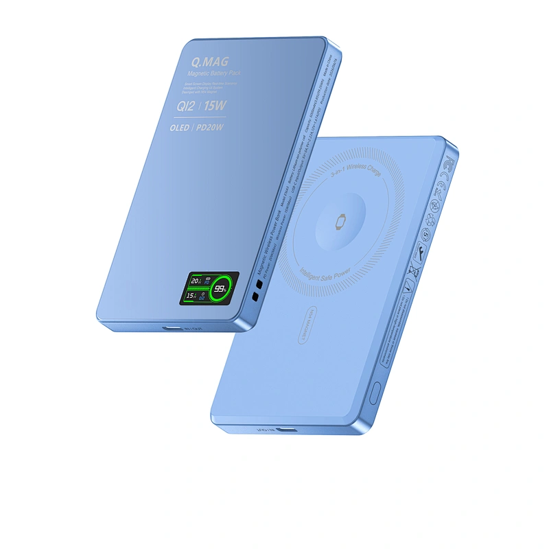 3-in-1 Intelligent TFT Display Ultra Slim Magnetic Wireless Power Bank 5000mAh for iPhone / AirPods / iWatch