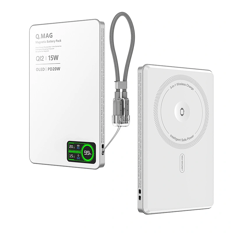 3-in-1 Intelligent TFT Display Ultra Slim Magnetic Wireless Power Bank 5000mAh for iPhone / AirPods / iWatch