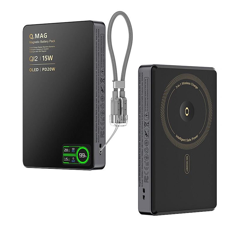 3-in-1 Intelligent TFT  디스플레이 울트라 슬림 자기 무선 배터리 팩 10000mAh