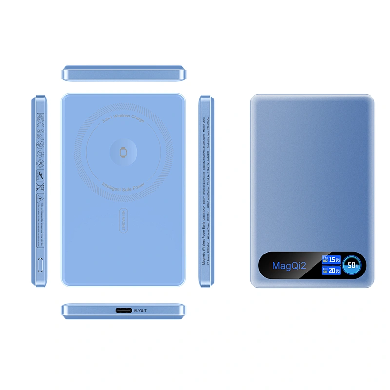 3-in-1 지능형 TFT 디스플레이 초슬림 자석식 무선 보조배터리 5000mAh
