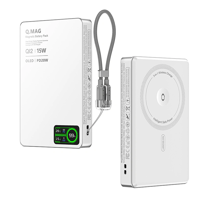 3-in-1 Intelligent TFT  디스플레이 울트라 슬림 자기 무선 배터리 팩 10000mAh