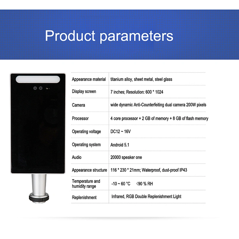 Fast Speed Scanning Camera Facial Recognition Time Attendance Device