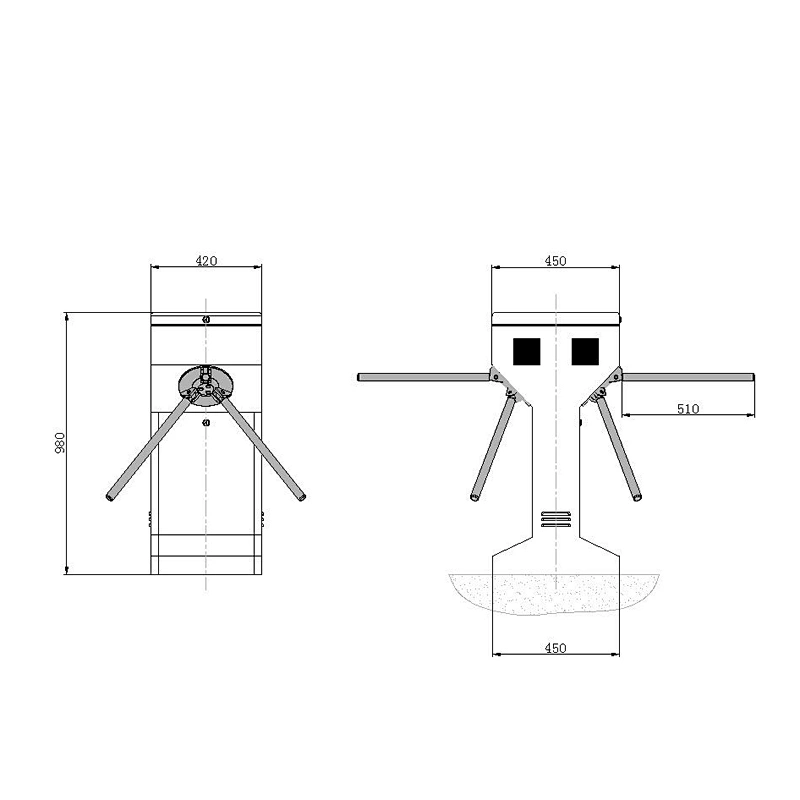 Tripod Turnstile 304 Stainless Steel Access Control IC Card And Fingerprint Turnstile
