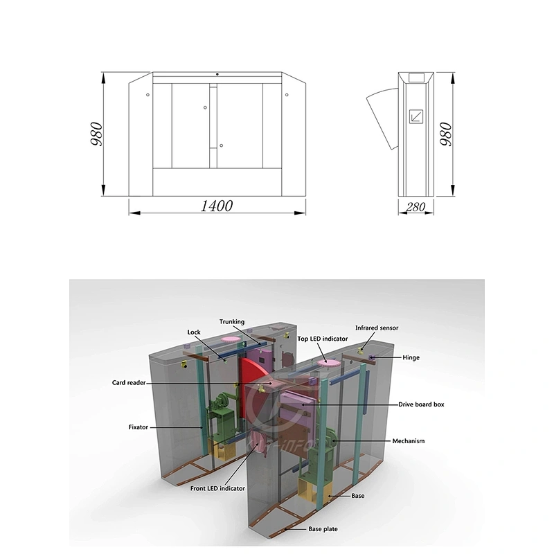 Security System Self Closing Fast Lane Barrier Speed Turnstile Gate Entrance Flap Gate