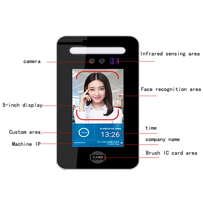 2019 Face Recognition Equipment Android 8.1 Touch Screen Face Verification Time Attendance Access Control
