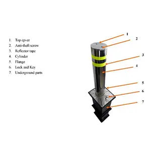 Hydraulic Remote control traffic stainless steel pipe outdoor LED IP65 Bollard