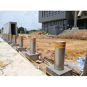 Automatic retractable hydraulic stainless steel security bollard with LED light 219mm cylinder for vehicle access control