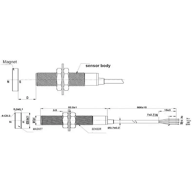 Hall Effect 2-wire Sensor Magnetic Hall Proximity Switch with LED Indicator