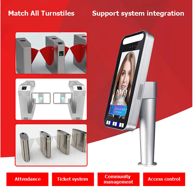 Biometric Device Facial Recognition Electric Lock Glass Door Access Control System for Employees