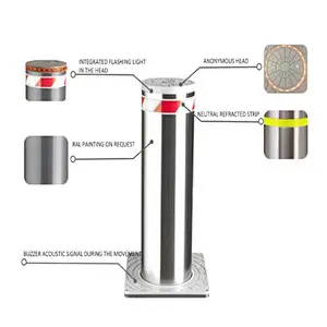 parking bollards Heavy Duty pneumatic High Quality Led Reflective Stainless Steel pipe Automatic Bollard