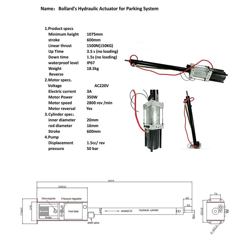 Heavy Duty Bollard Stainless Steel Pipe Bollard 's Hydraulic Actuator for Parking System