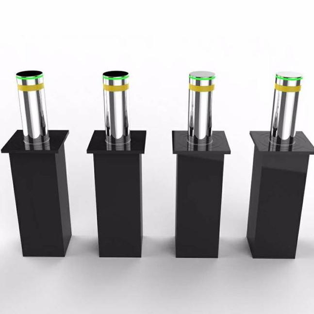 Automatic retractable hydraulic stainless steel security bollard with LED light 219mm cylinder for vehicle access control