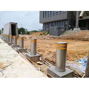 Automatic retractable hydraulic stainless steel security bollard with LED light 219mm cylinder for vehicle access control