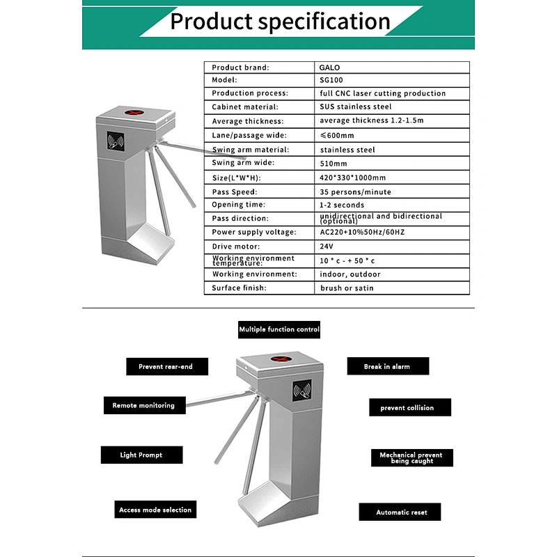 Smart Tripod Turnstile Barrier Entrance with Biometric Access Control System