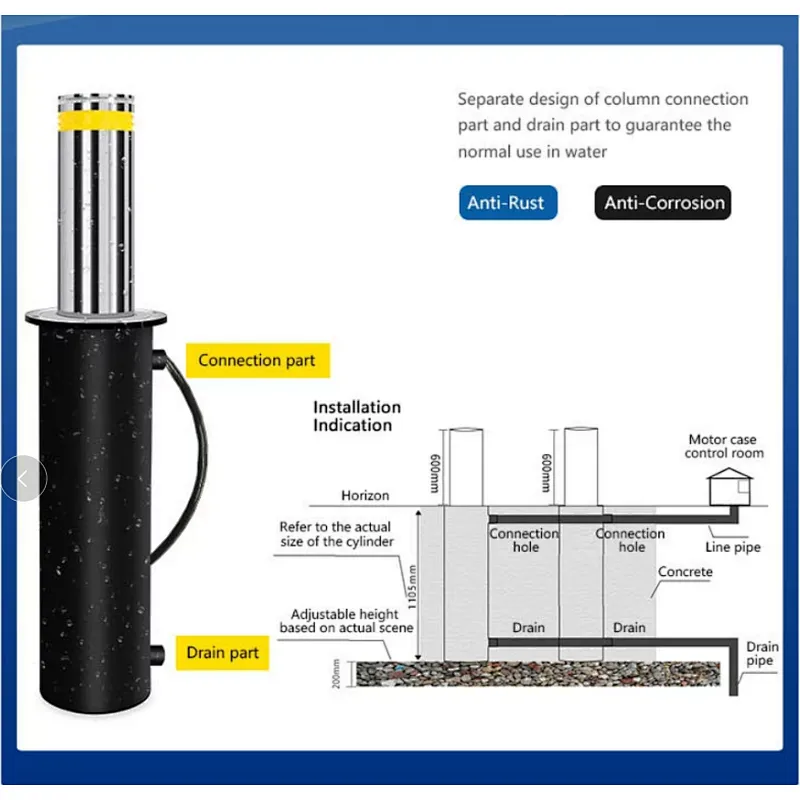 Hydraulic system vehicle access control stainless steel reflective tape automatic parking bollard