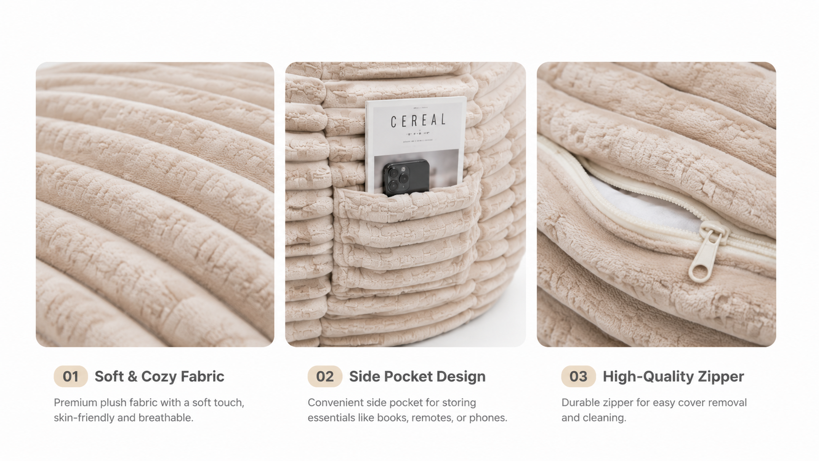 Product details of WL-BC005: striped fabric, side pocket, and high-quality zipper