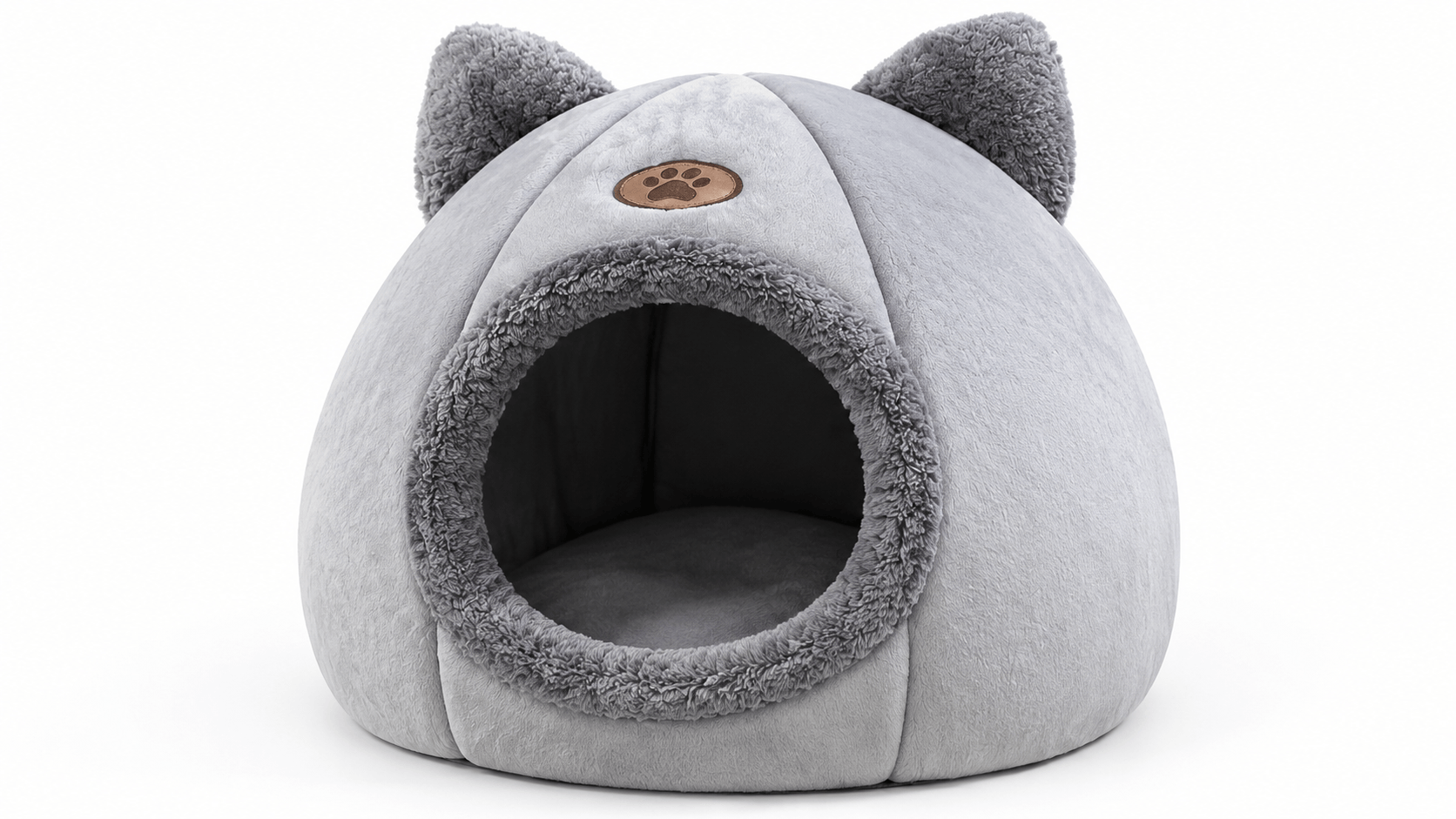 Grey plush cat ear cave bed main visual
