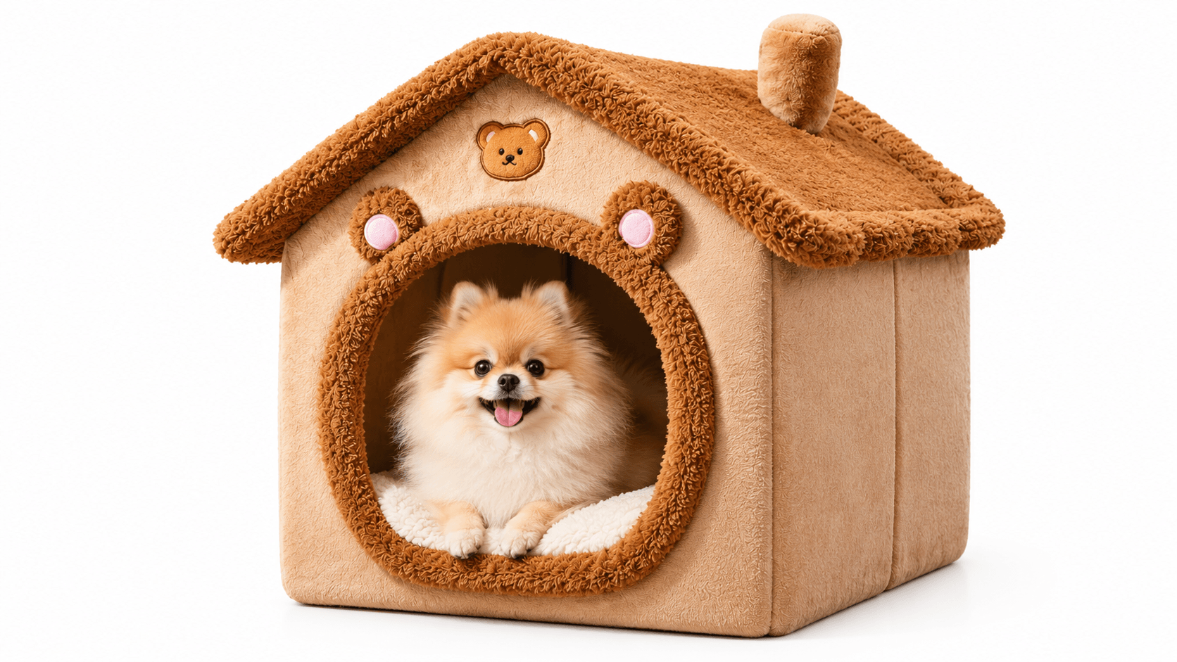 Brown plush bear dog house main visual