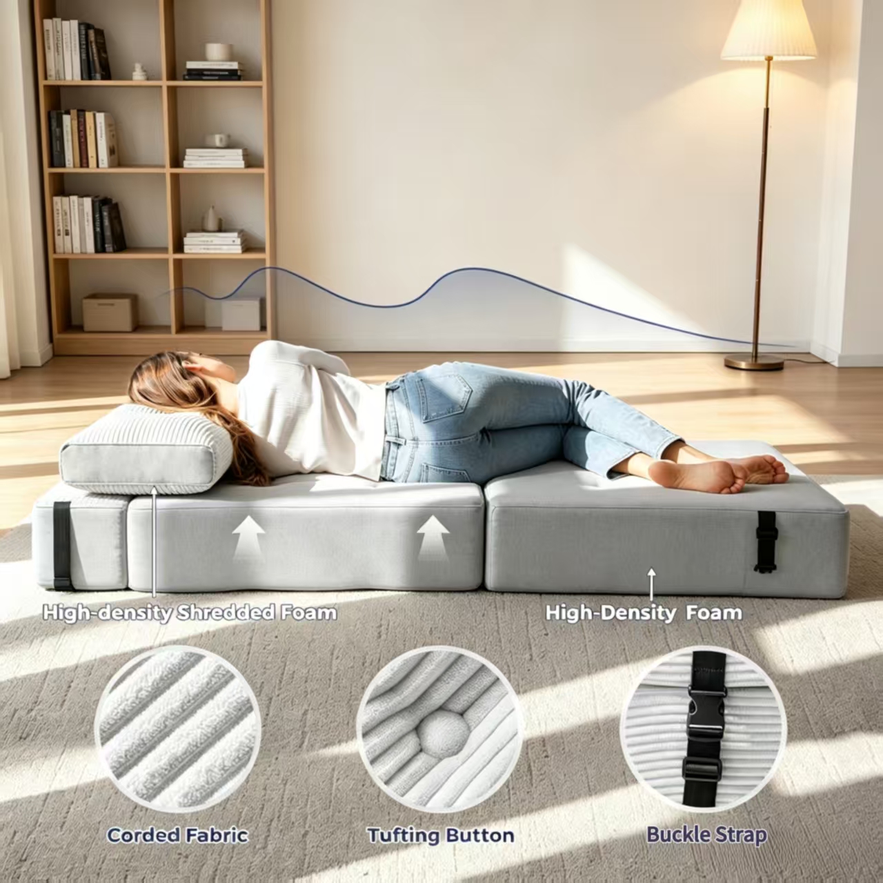 High density foam sofa with removable corduroy cover