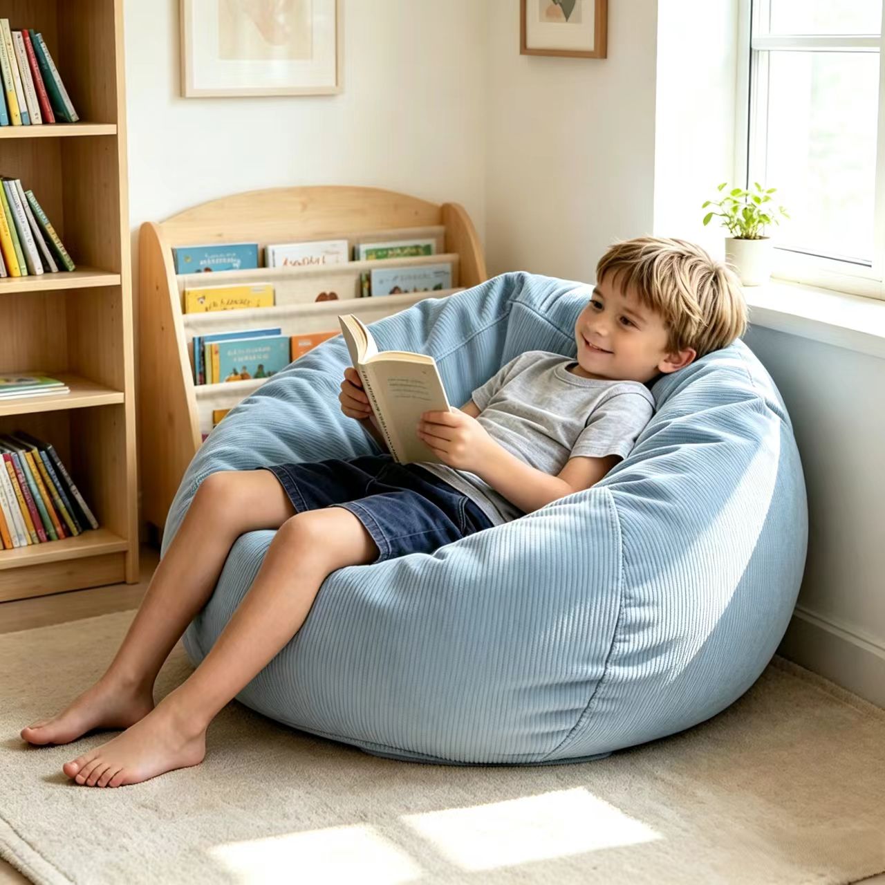 round bean bag chair for kids shredded foam filled