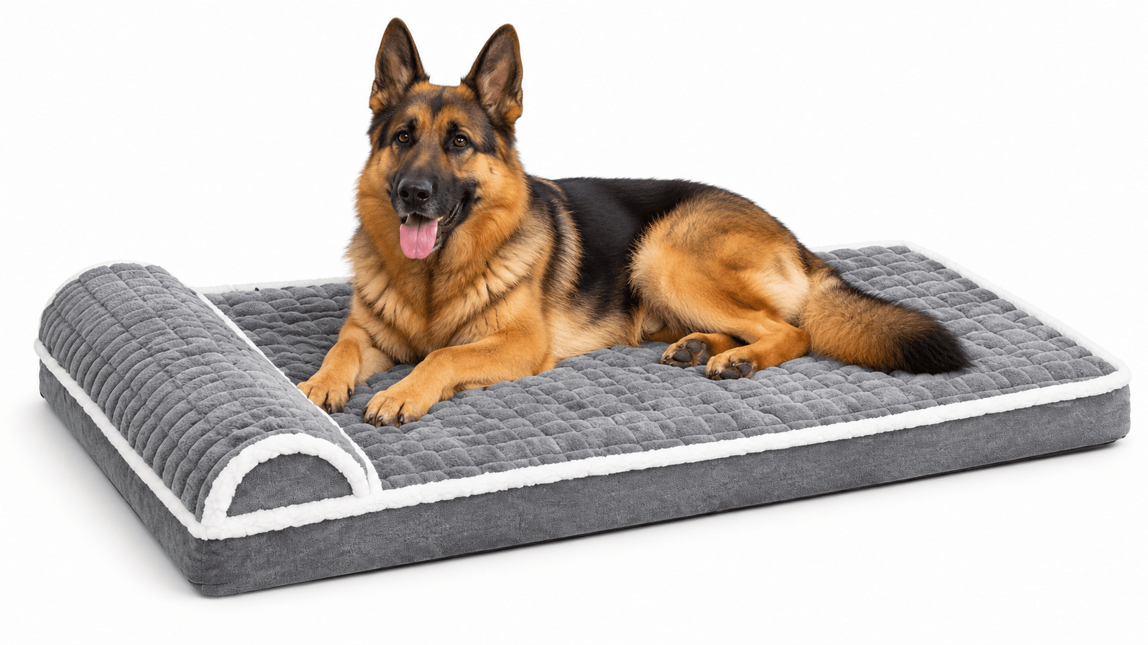 Gray quilted orthopedic dog bed main visual