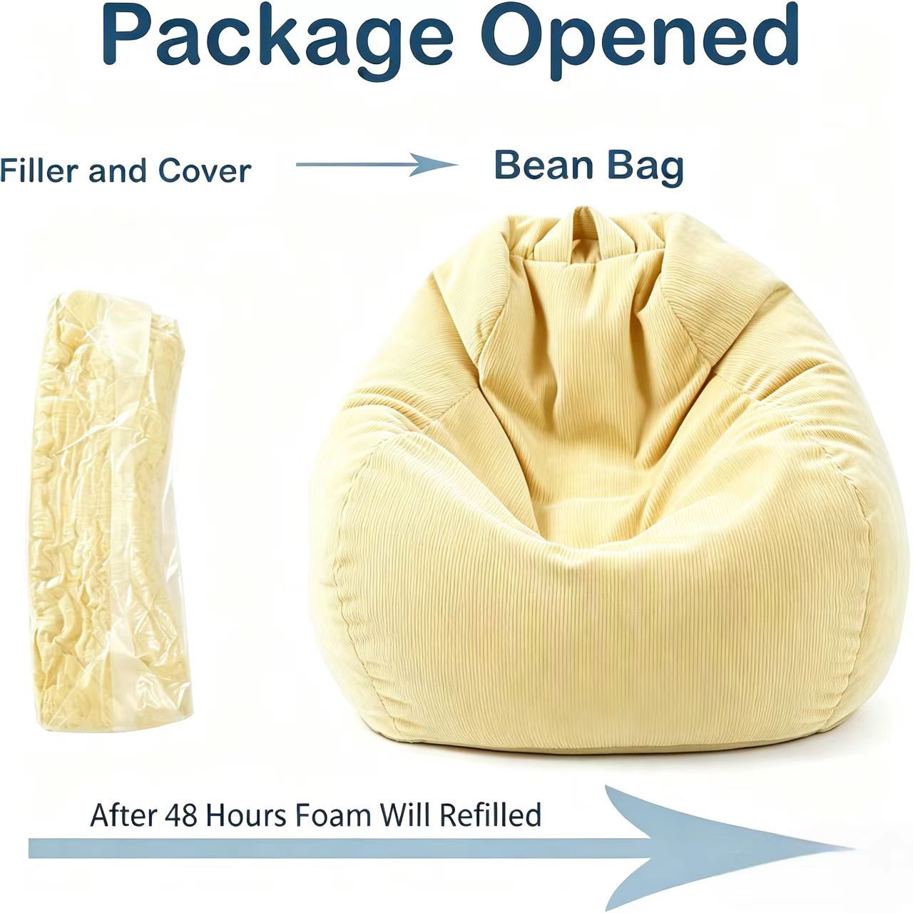 round bean bag chair vacuum compressed packaging