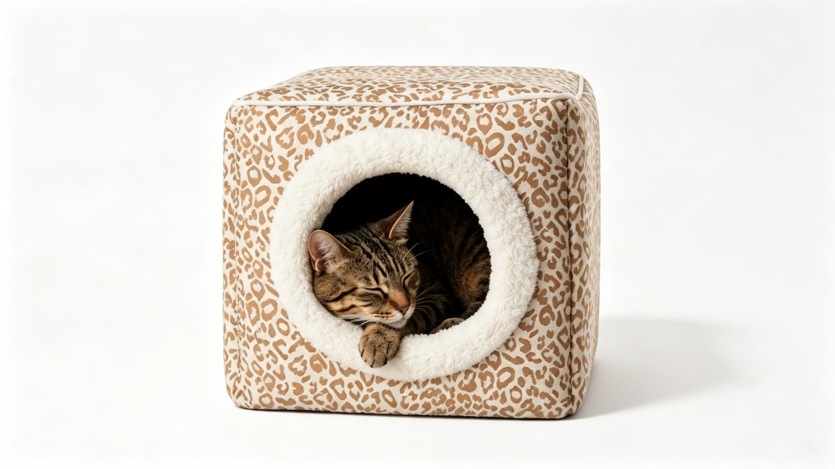 Leopard print plush cat cave bed main visual