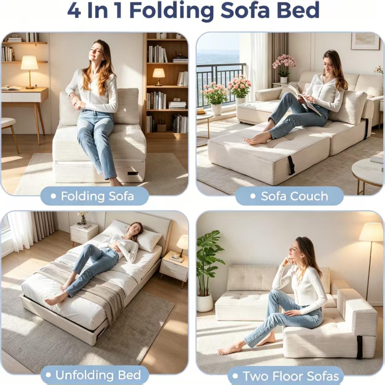 Convertible floor lounger flattened into bed mode