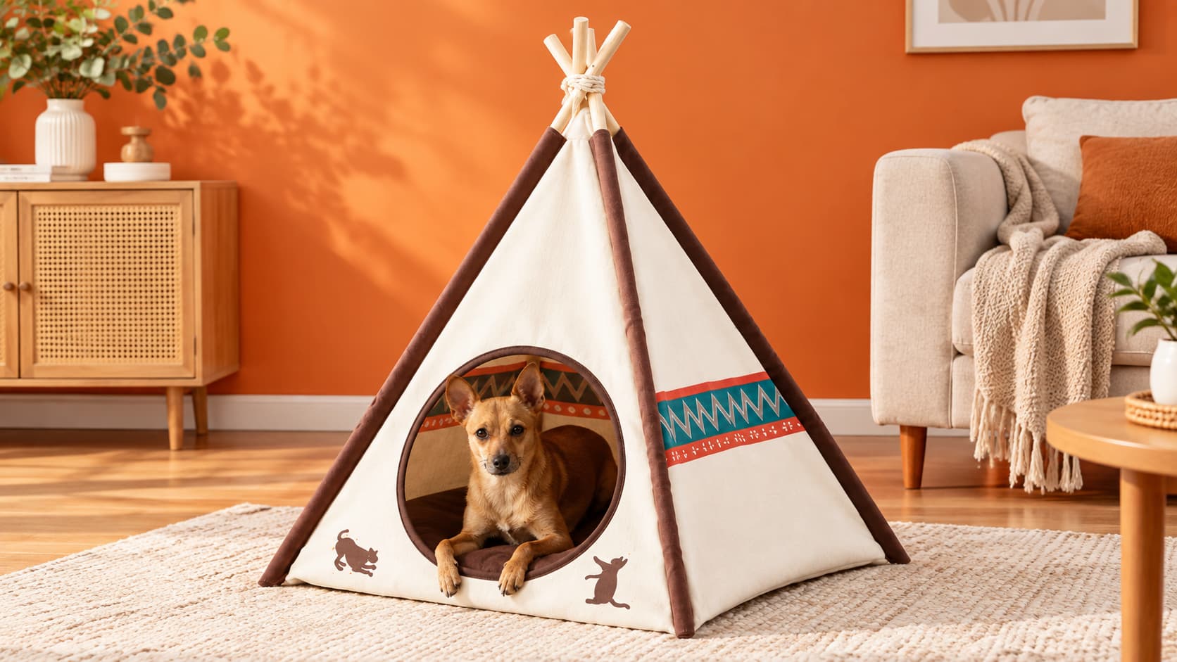 Dog inside pet teepee