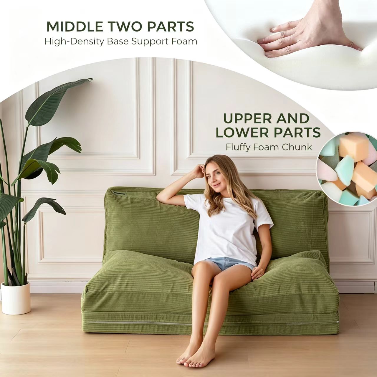 4 fold bean bag bed shredded foam filled